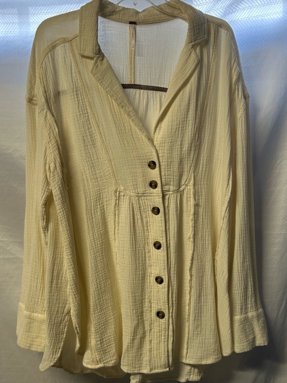 Free People Cream Button-Down Gauze Shirt